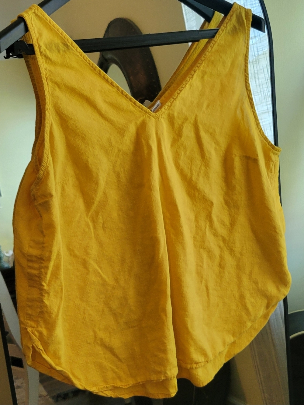 Yellow Curved Hem Linen Top